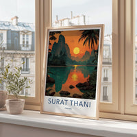 Surat Thani Poster - Thailand Travel Art - Vibrant Sunset Reflections Home Decor