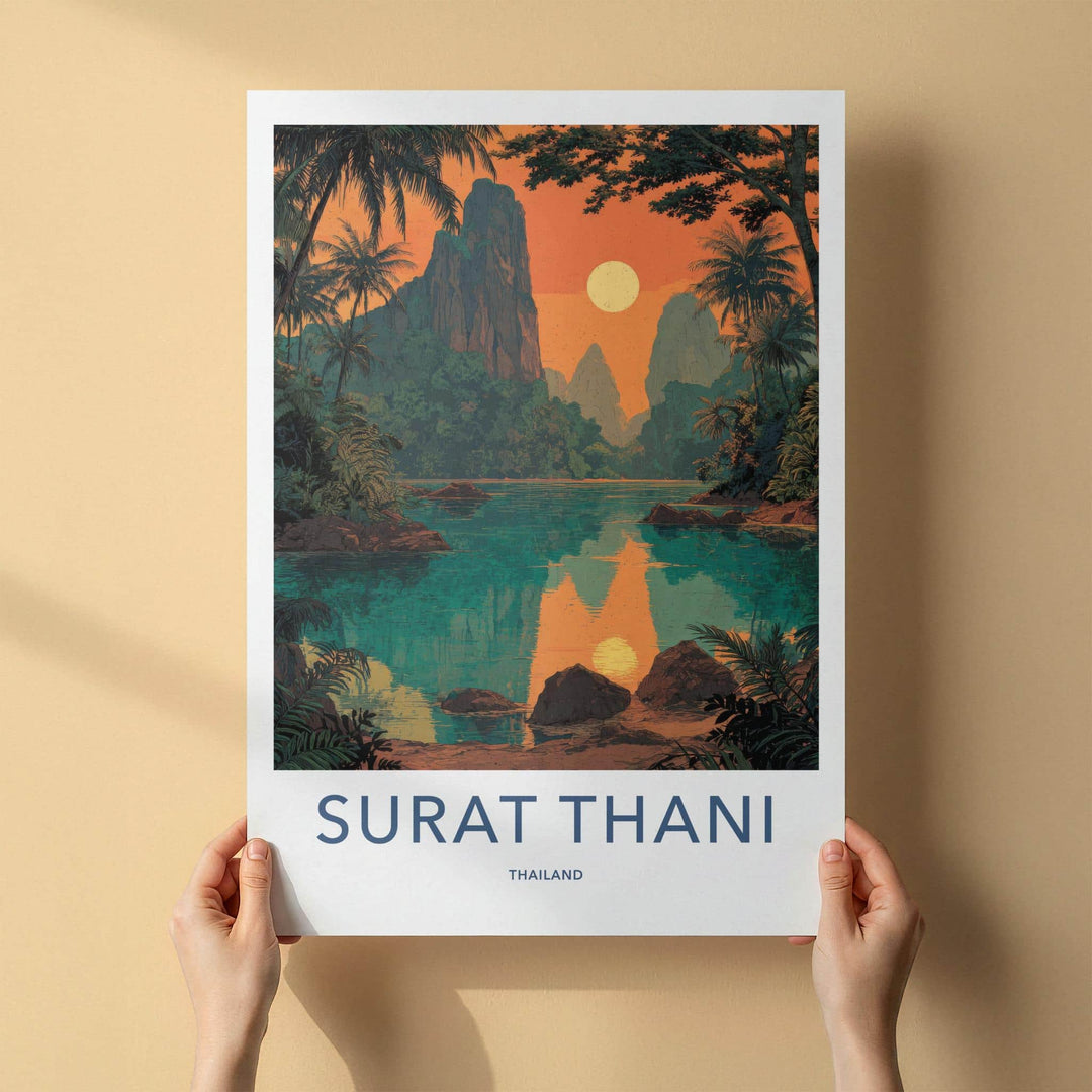 Surat Thani Poster - Thailand Wall Art - Vibrant Lake Sunset Home Decor