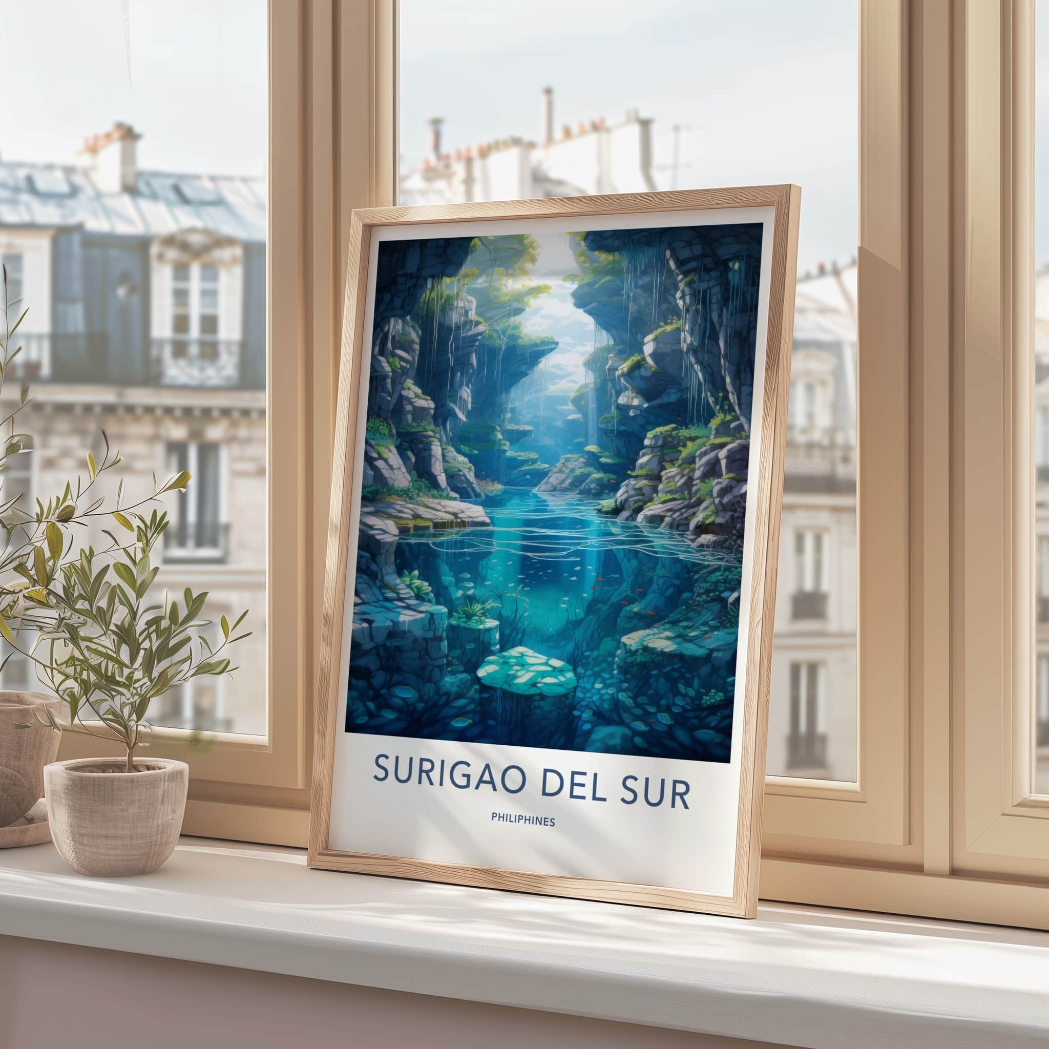 Surigao Del Sur Poster - Philippines Travel Art - Submerged River Flora Home Decor
