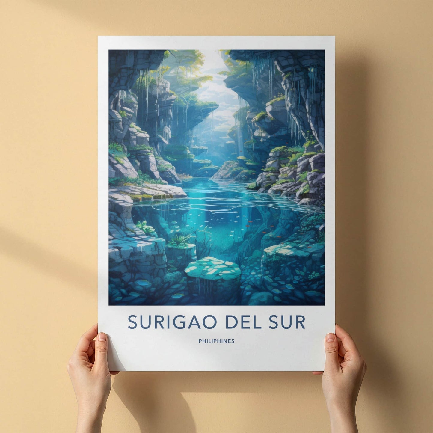Surigao Del Sur Poster - Philippines Travel Art - Submerged River Flora Home Decor