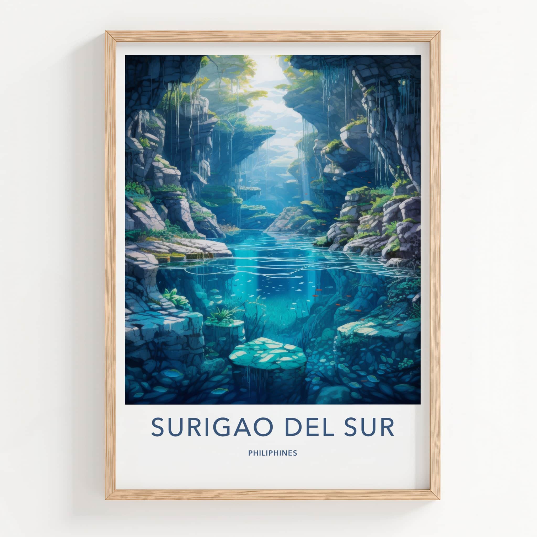 Surigao Del Sur Poster - Philippines Travel Art - Submerged River Flora Home Decor