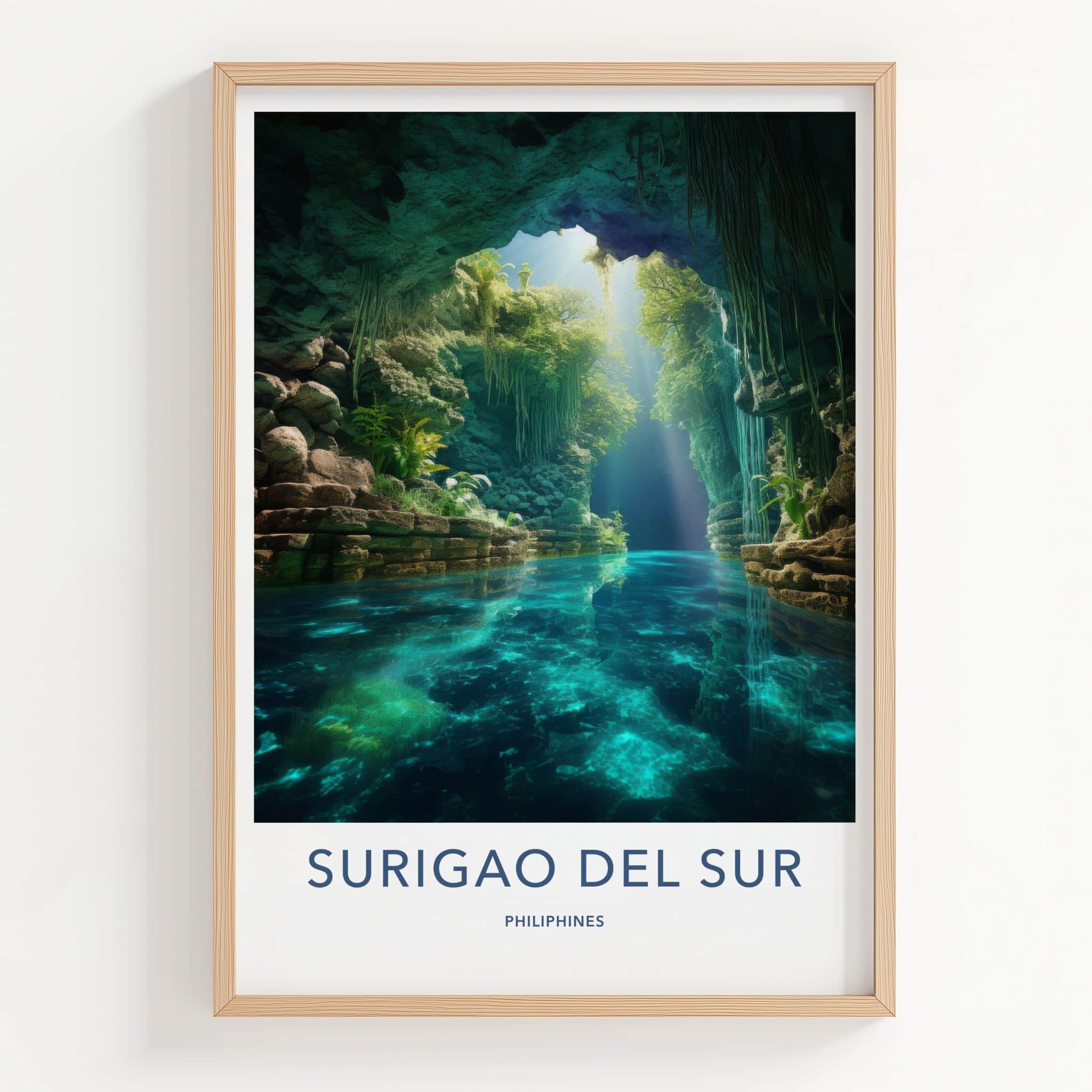Surigao Del Sur Poster - Philippines Travel Art - Sunlit Cave Water Home Decor