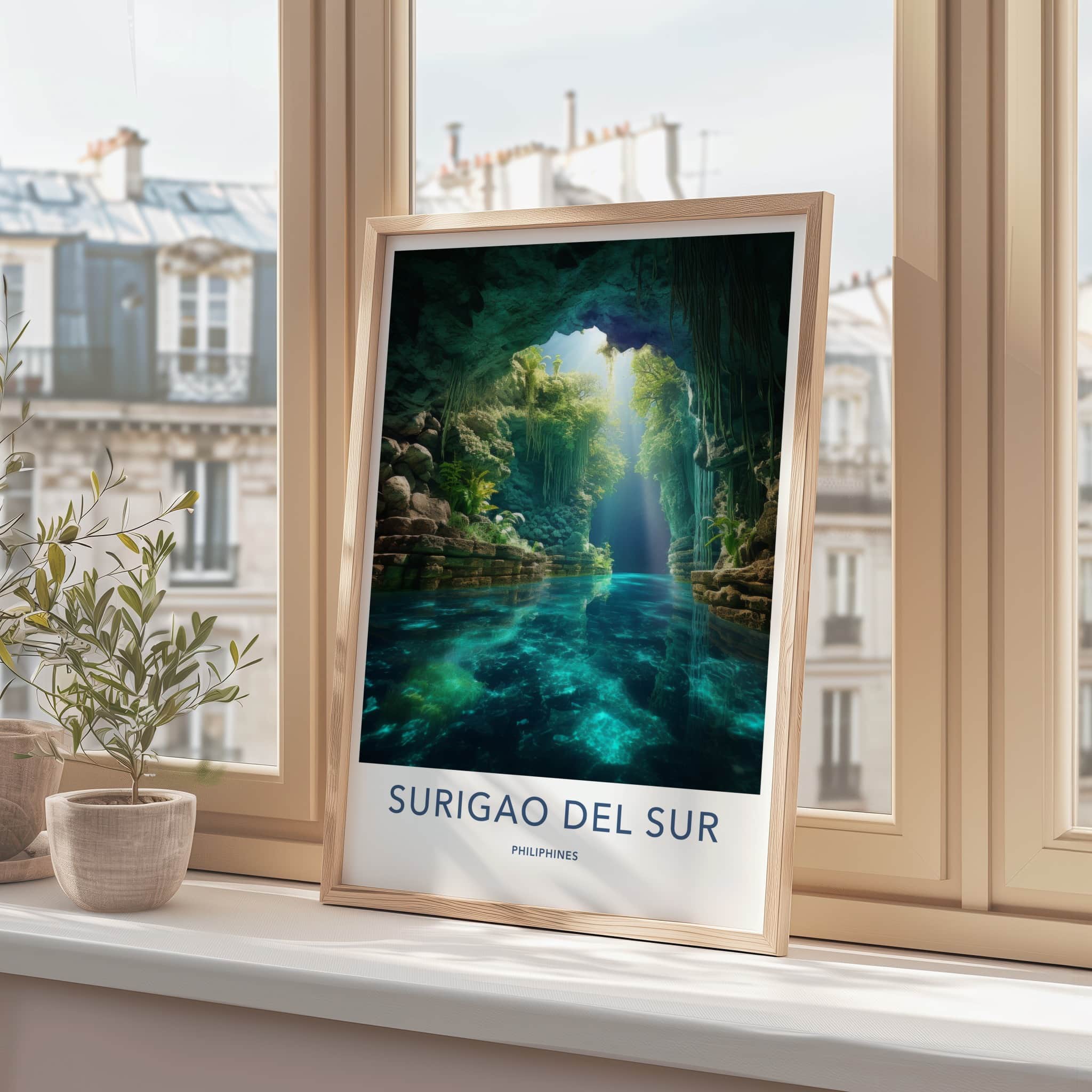 Surigao Del Sur Poster - Philippines Travel Art - Sunlit Cave Water Home Decor