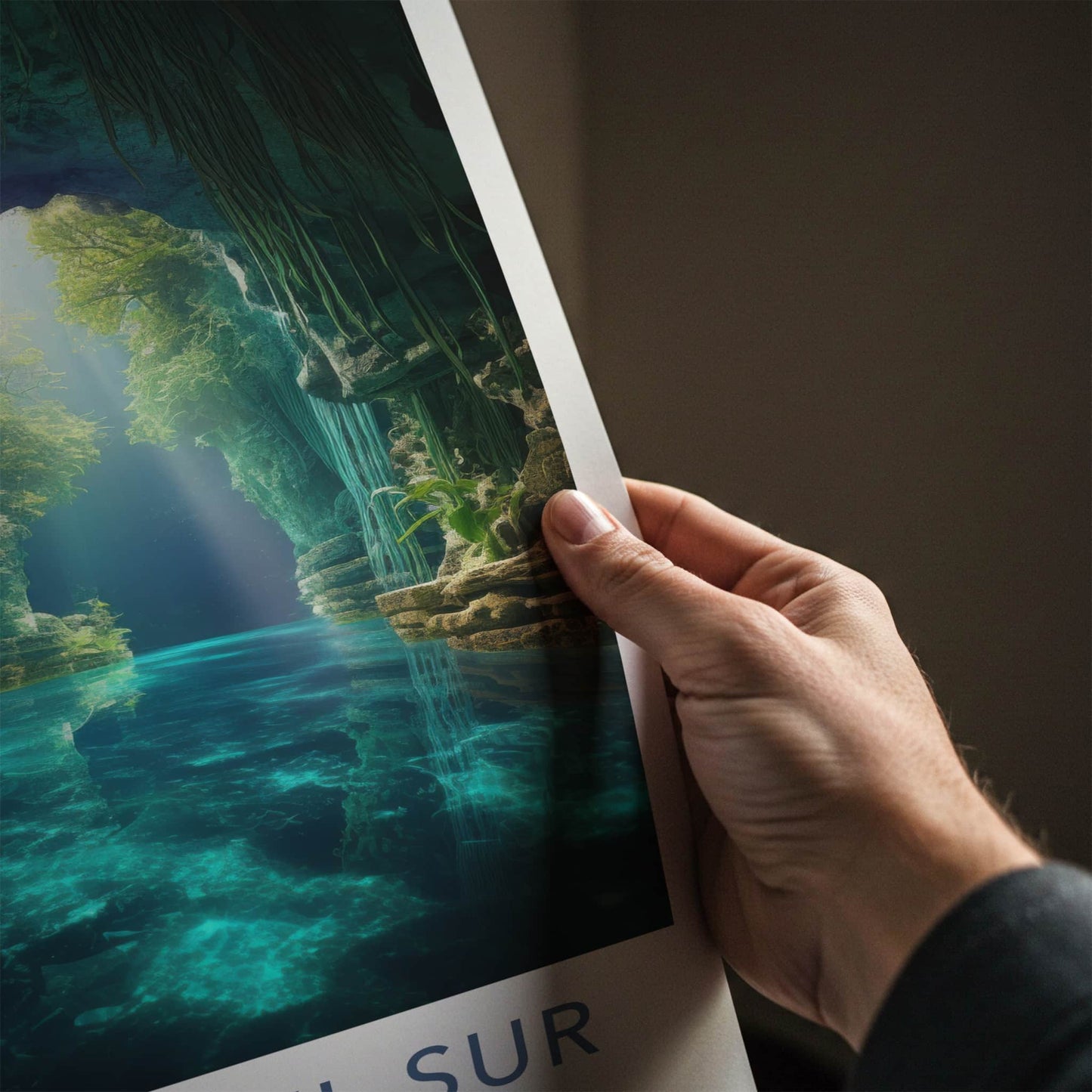 Surigao Del Sur Poster - Philippines Travel Art - Sunlit Cave Water Home Decor