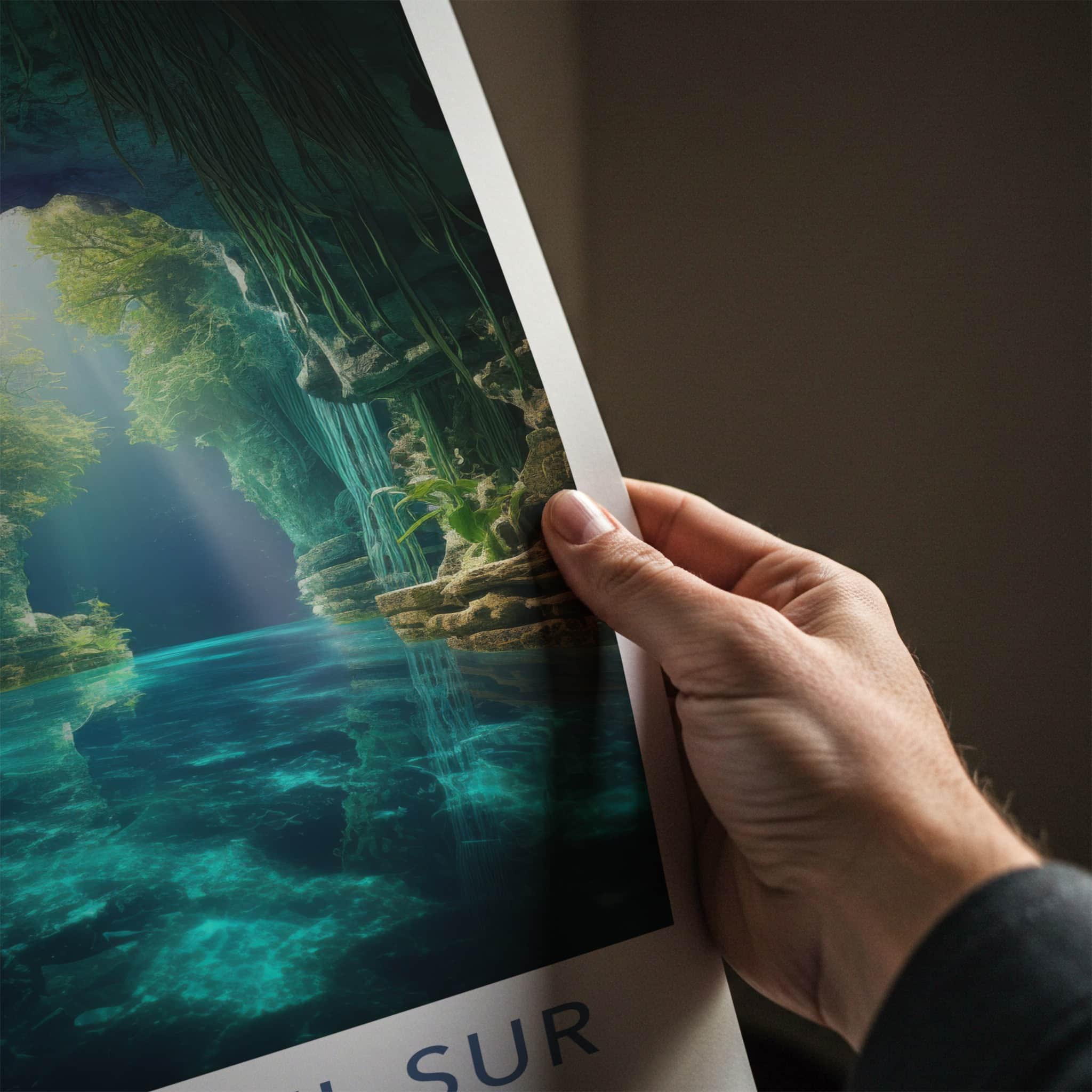 Surigao Del Sur Poster - Philippines Travel Art - Sunlit Cave Water Home Decor