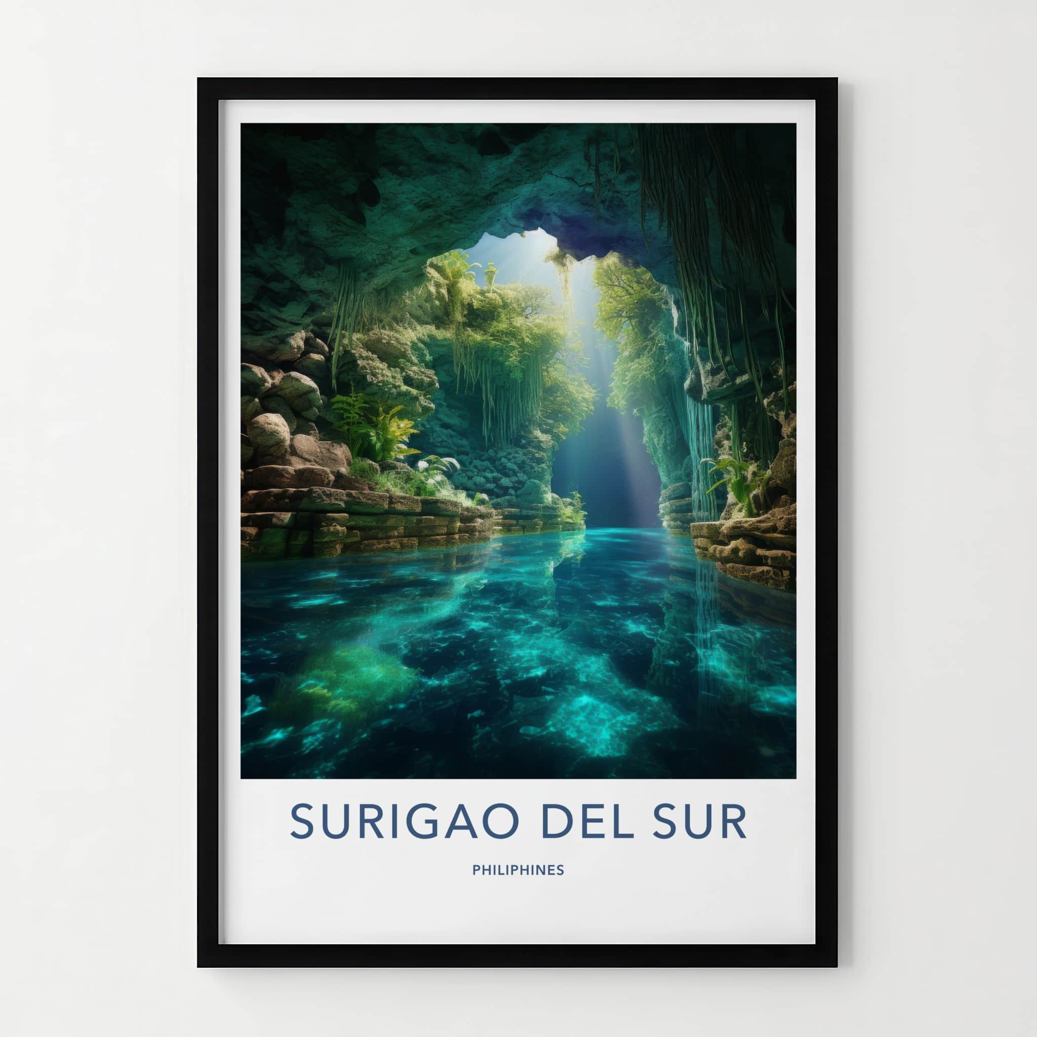 Surigao Del Sur Poster - Philippines Travel Art - Sunlit Cave Water Home Decor