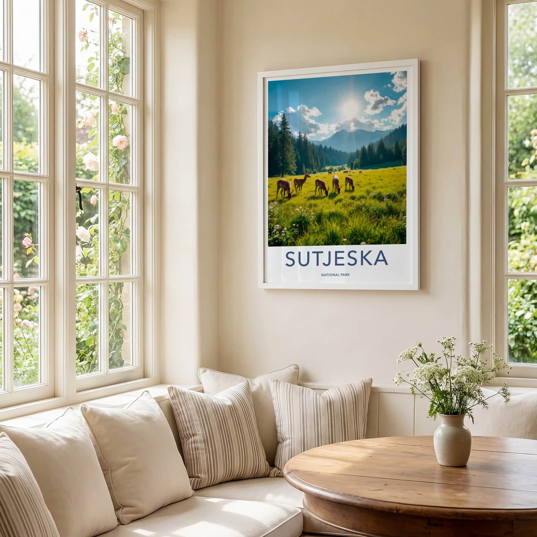 Sutjeska National Park Poster - Bosnia and Herzegovina Wall Art - Sunny Field Deer Gift