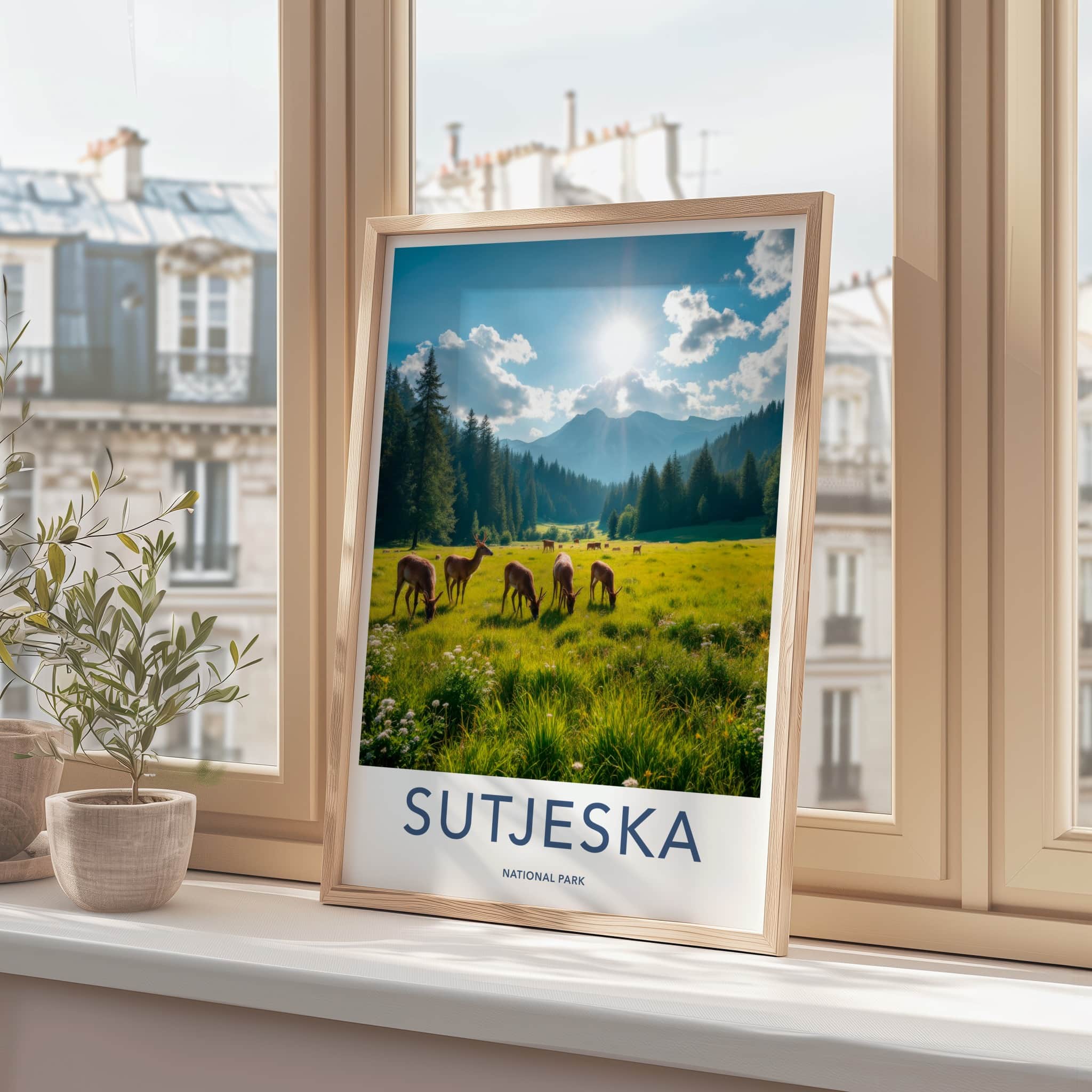 Sutjeska National Park Poster - Bosnia and Herzegovina Wall Art - Sunny Field Deer Gift