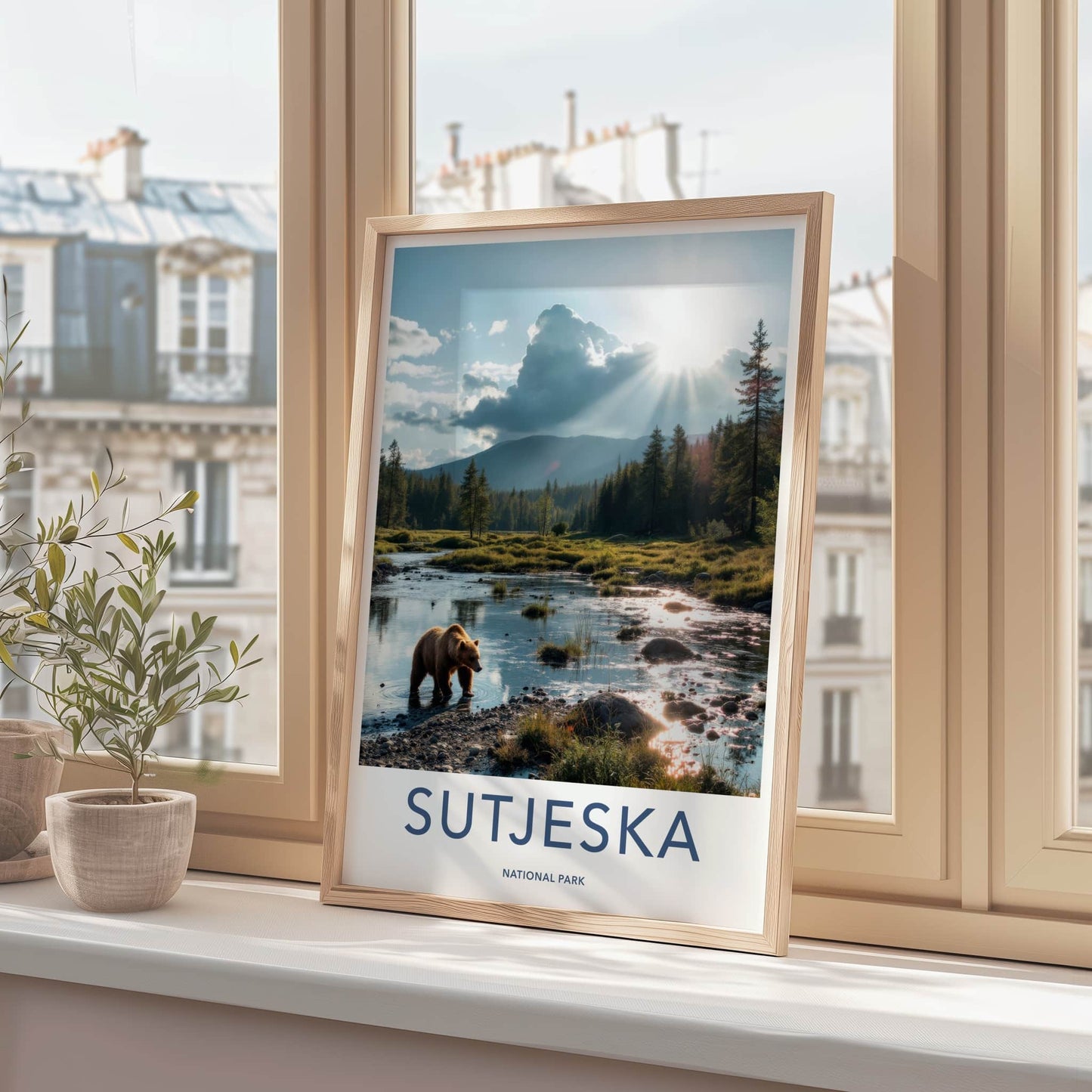 Sutjeska Poster - Bosnia and Herzegovina Travel Art - Bear Wading Stream Home Decor