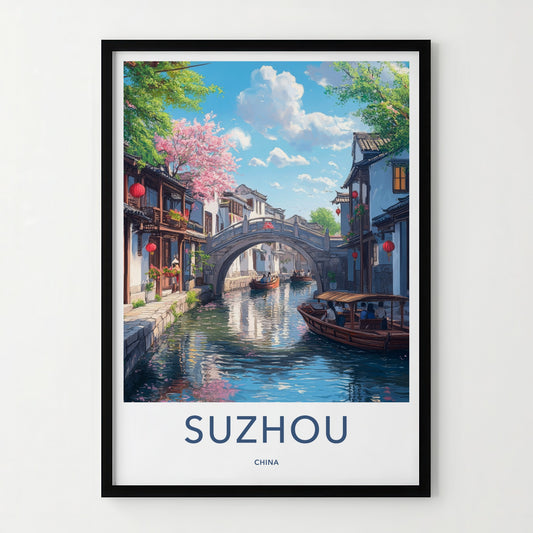 Suzhou Poster - China Travel Art - Traditional Canal Boats Home Decor