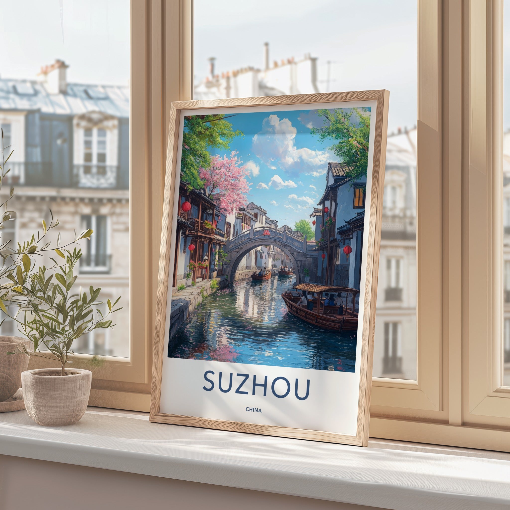 Suzhou Poster - China Travel Art - Traditional Canal Boats Home Decor