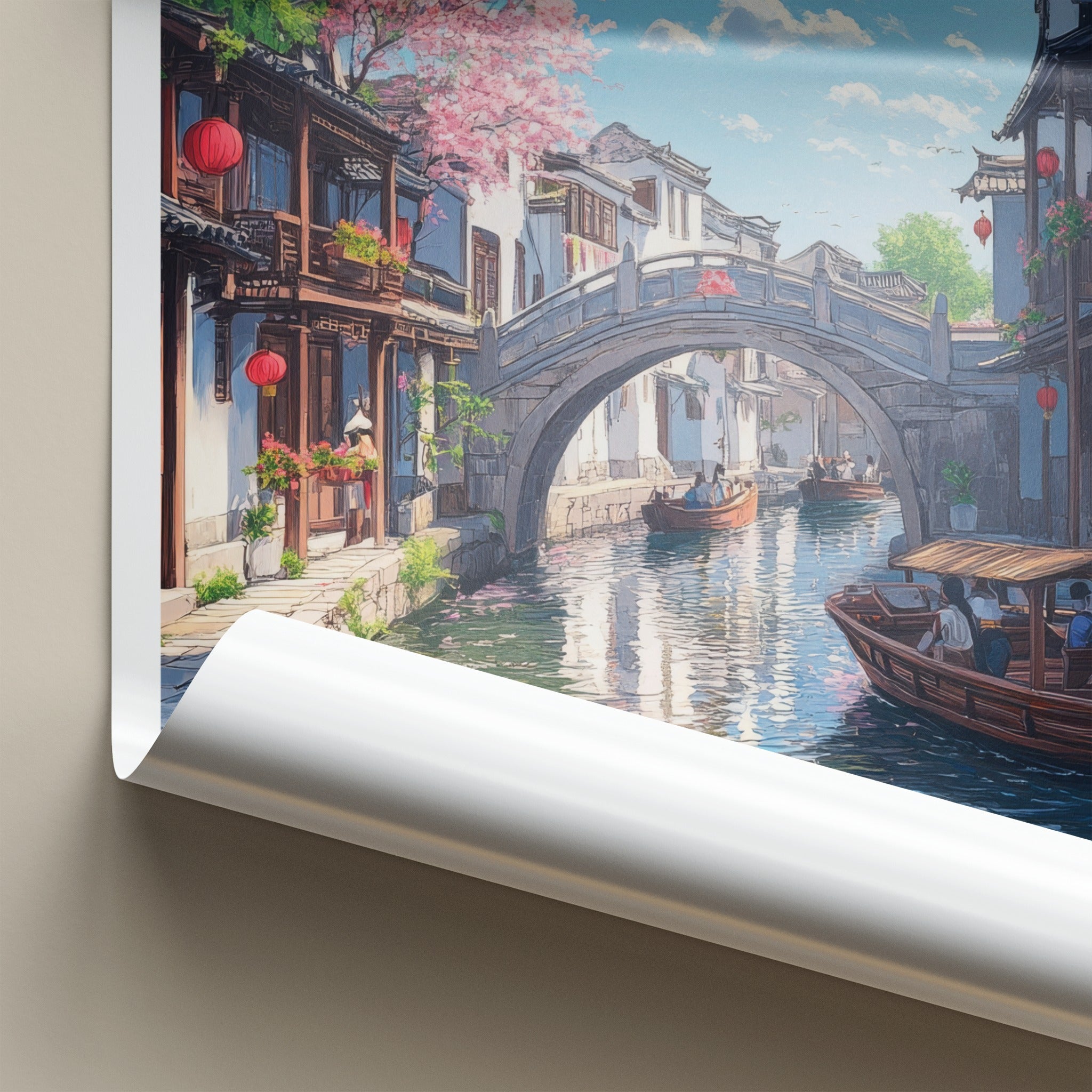 Suzhou Poster - China Travel Art - Traditional Canal Boats Home Decor