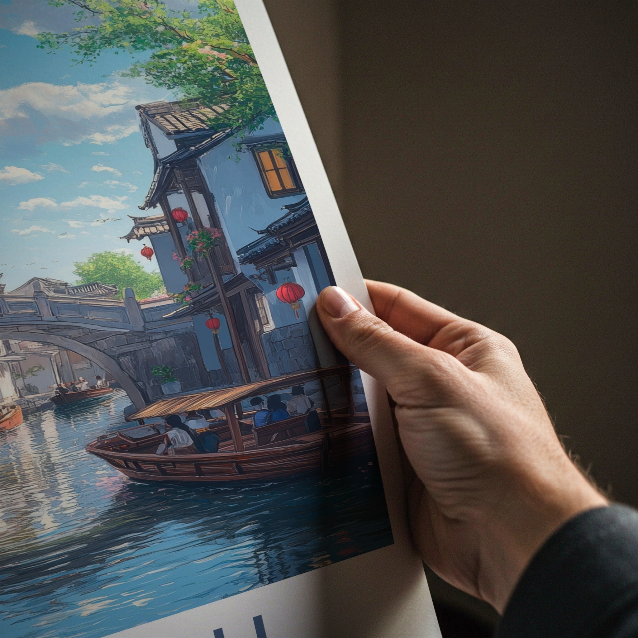 Suzhou Poster - China Travel Art - Traditional Canal Boats Home Decor