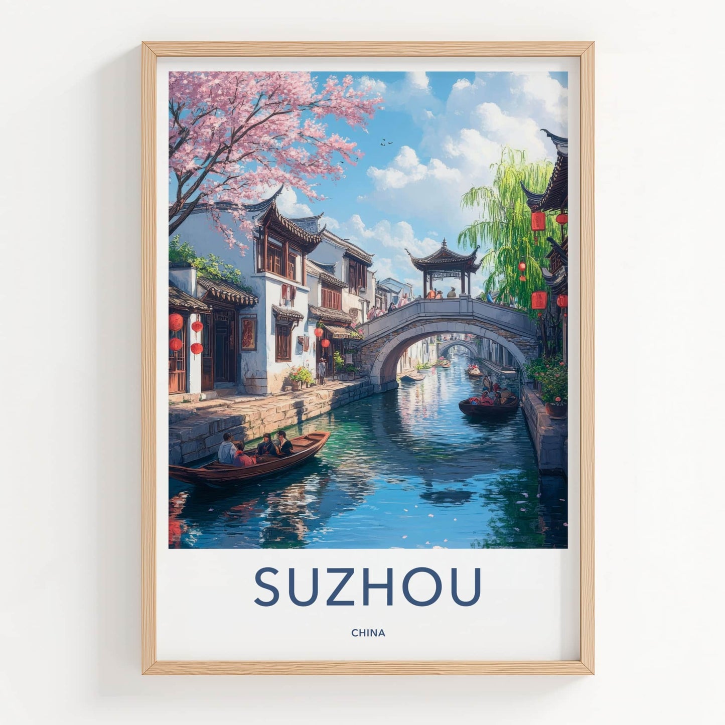Suzhou Poster - China Travel Print - Cherry Blossom Canal Home Decor