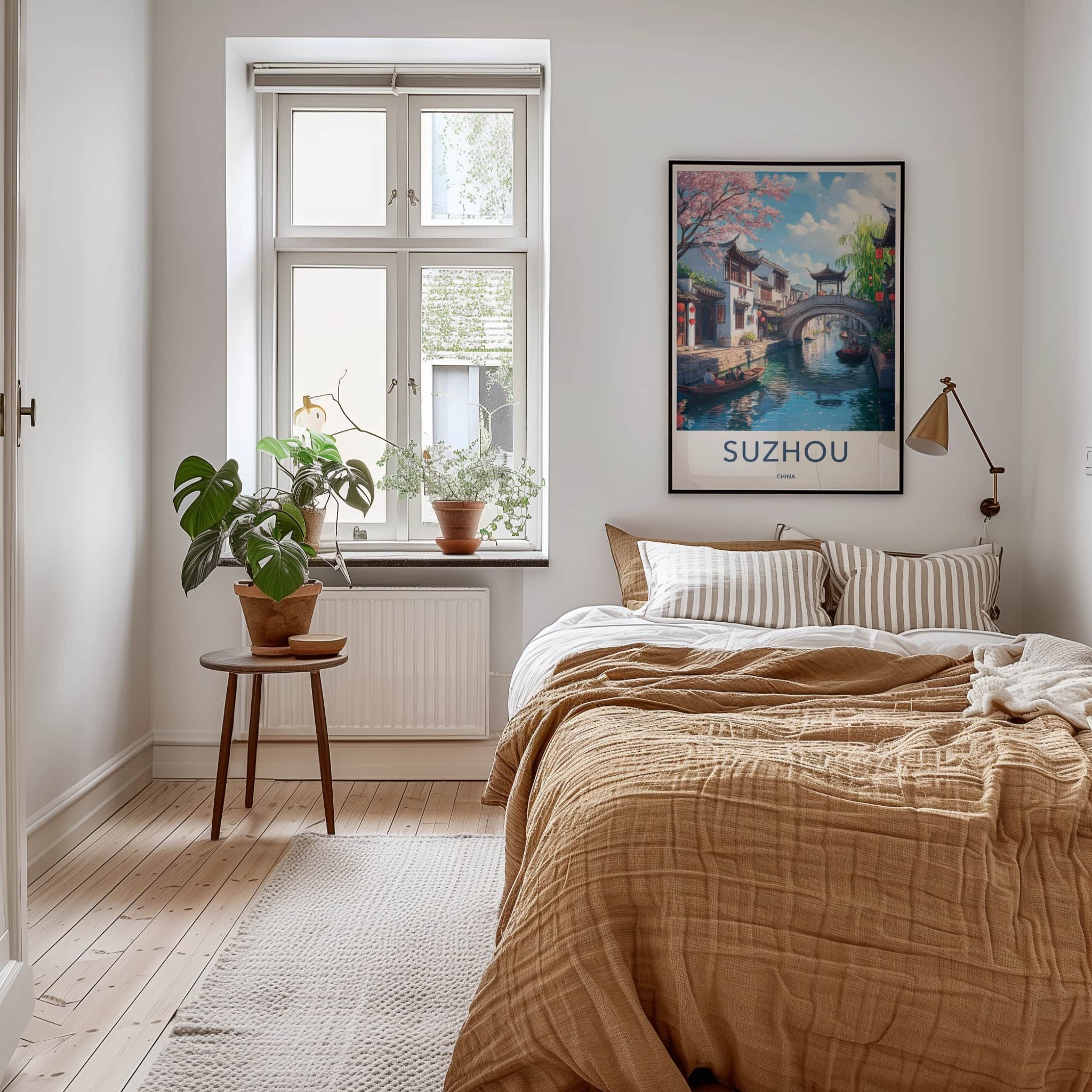 Suzhou Poster - China Travel Print - Cherry Blossom Canal Home Decor