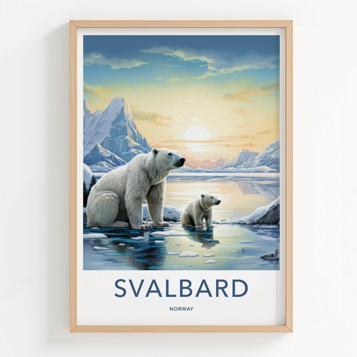 Svalbard Poster - Arctic Landscape Print With Polar Bear Illustration