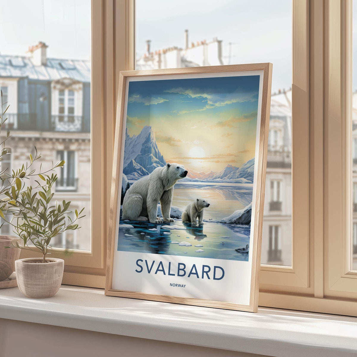 Svalbard Poster - Arctic Landscape Print With Polar Bear Illustration