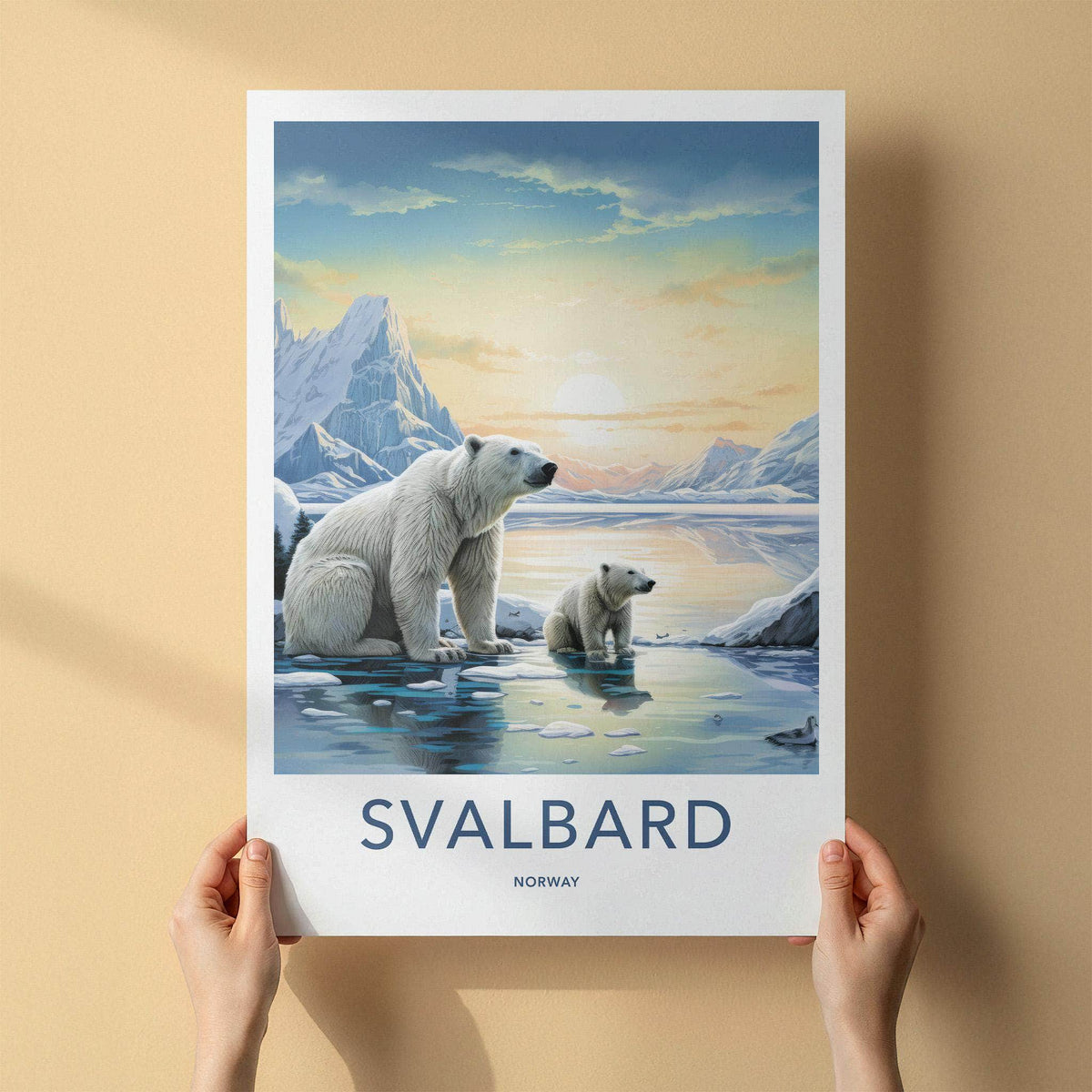 Svalbard Poster - Arctic Landscape Print With Polar Bear Illustration