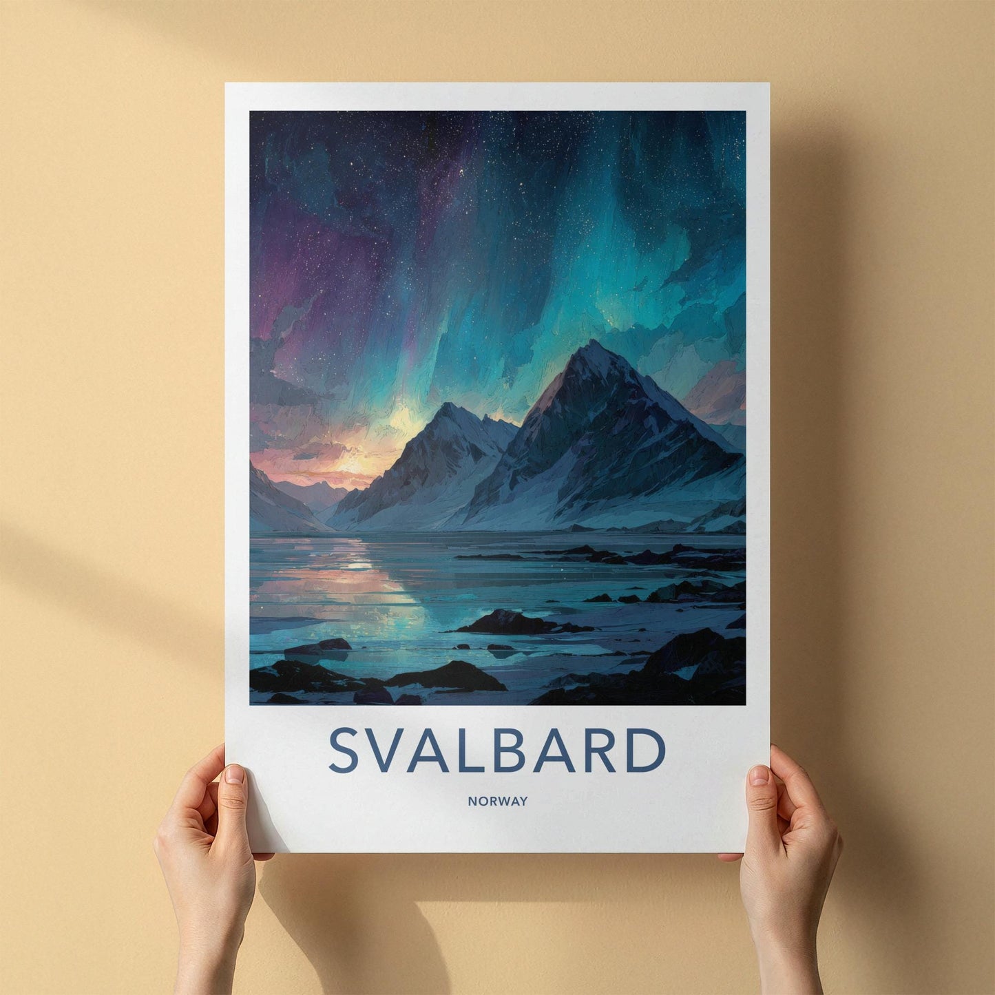 Svalbard Poster - Norway Framed Art - Frozen Fjord Lights Wall Decor