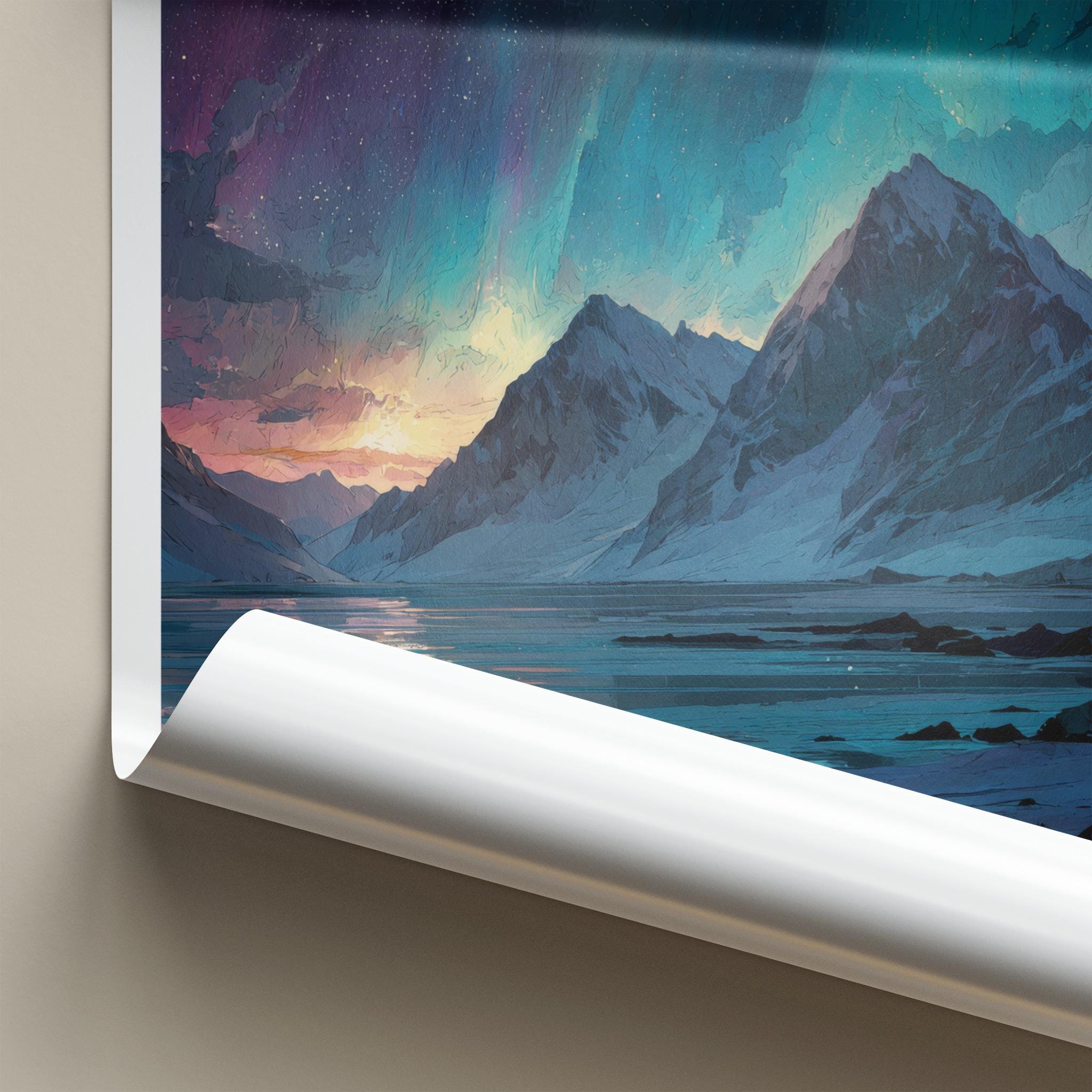 Svalbard Poster - Norway Framed Art - Frozen Fjord Lights Wall Decor