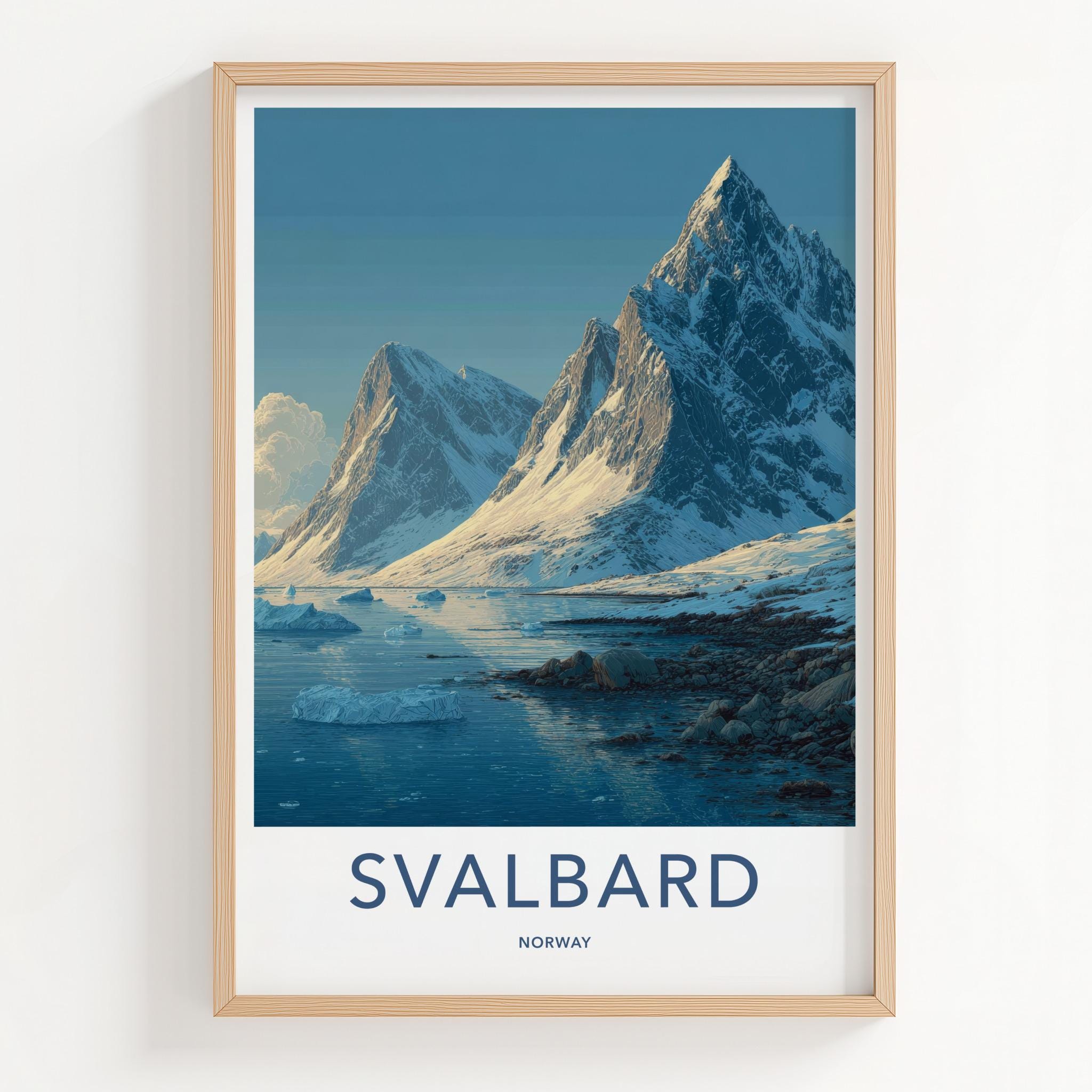 Svalbard Poster - Norway Travel Art - Frozen Mountain Coast Home Decor