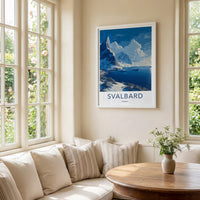 Svalbard Poster - Norway Travel Art - Snowy Mountain Ocean Home Decor