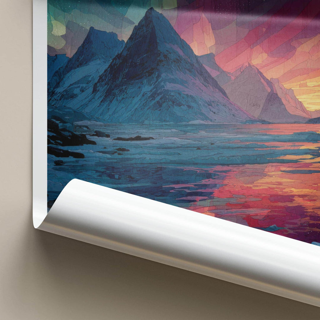 Svalbard Poster - Norway Travel Art - Vibrant Aurora Mountains Home Decor