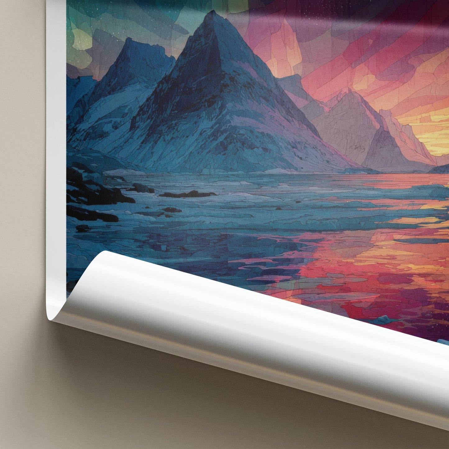Svalbard Poster - Norway Travel Art - Vibrant Aurora Mountains Home Decor
