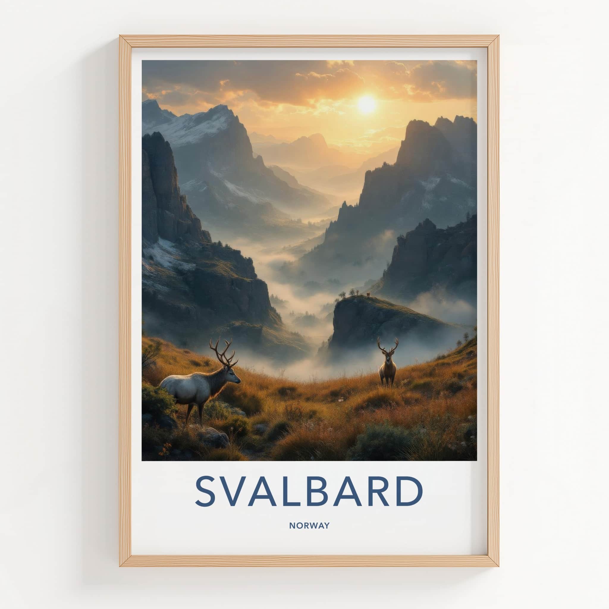 Svalbard Poster - Norway Travel Print - Sunrise Mountain Elk Gift