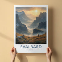 Svalbard Poster - Norway Travel Print - Sunrise Mountain Elk Gift