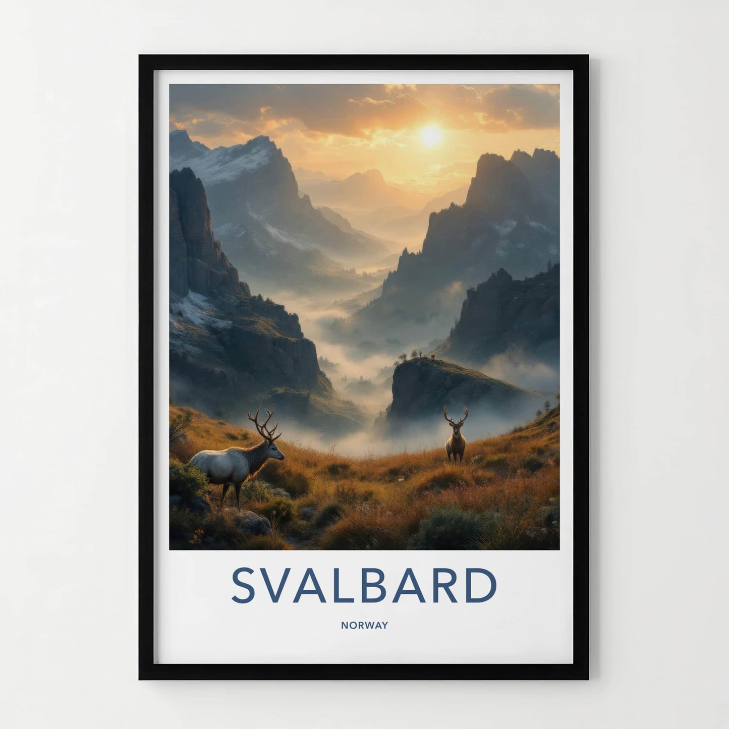 Svalbard Poster - Norway Travel Print - Sunrise Mountain Elk Gift