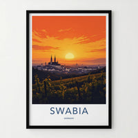 Swabia Poster - Germany Travel Print - Sunset City Vineyards Gallery Art