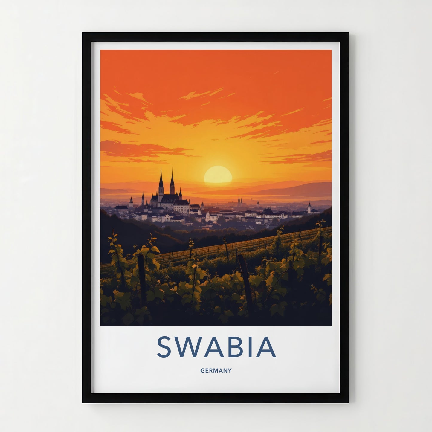 Swabia Poster - Germany Travel Print - Sunset City Vineyards Gallery Art