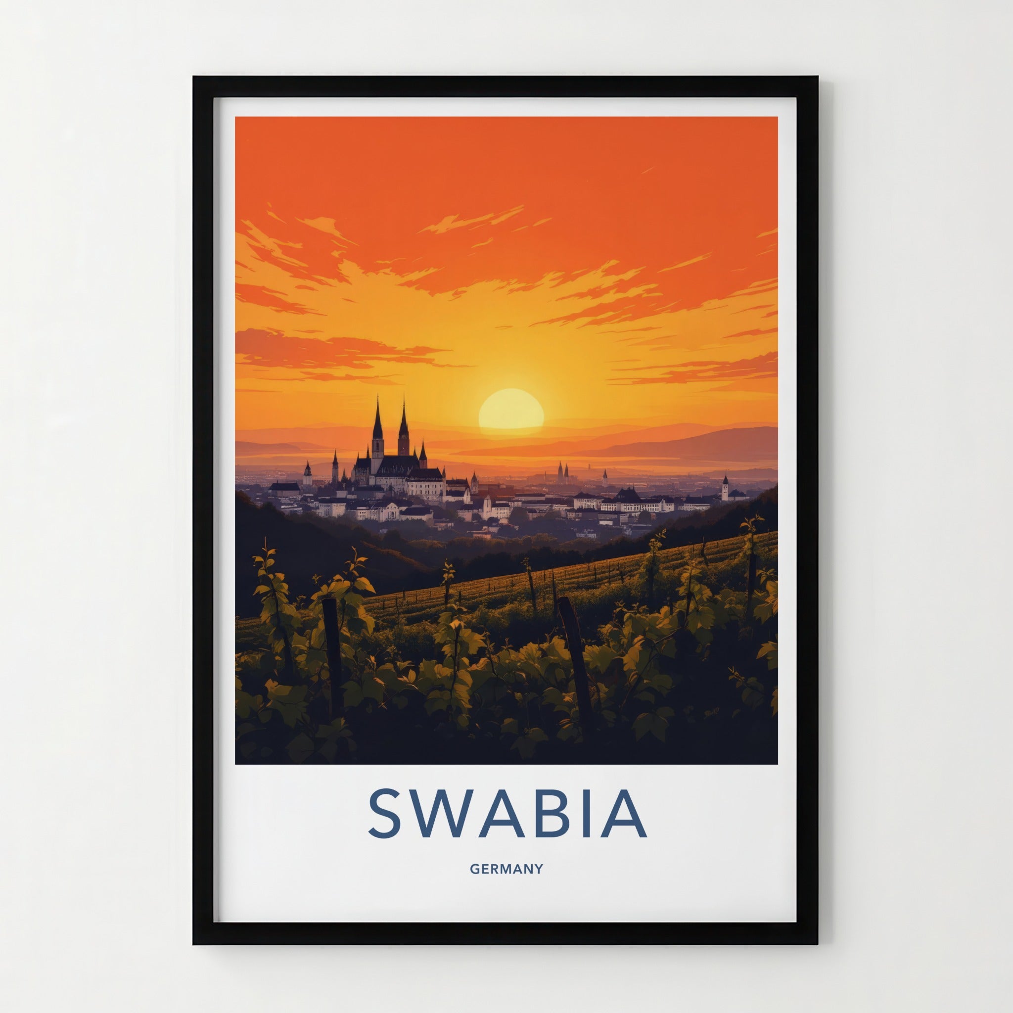 Swabia Poster - Germany Travel Print - Sunset City Vineyards Gallery Art