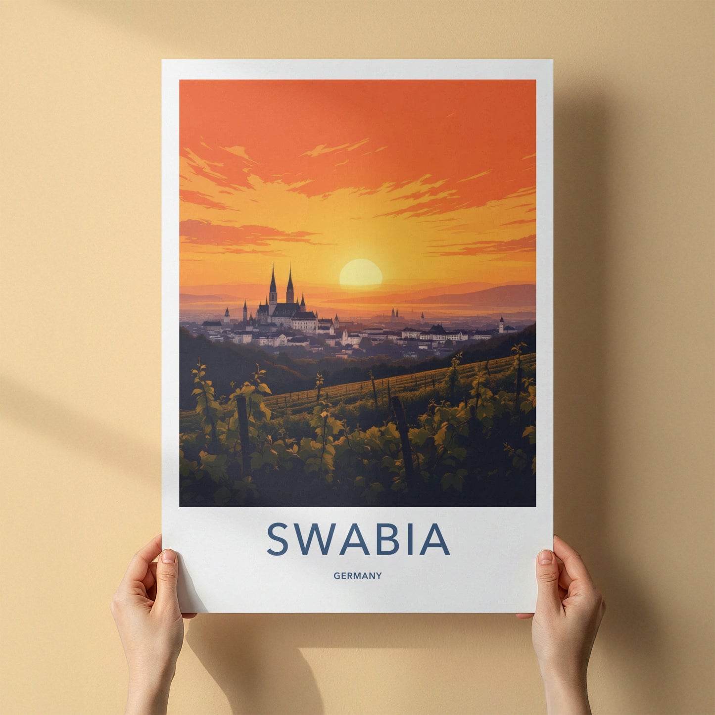 Swabia Poster - Germany Travel Print - Sunset City Vineyards Gallery Art