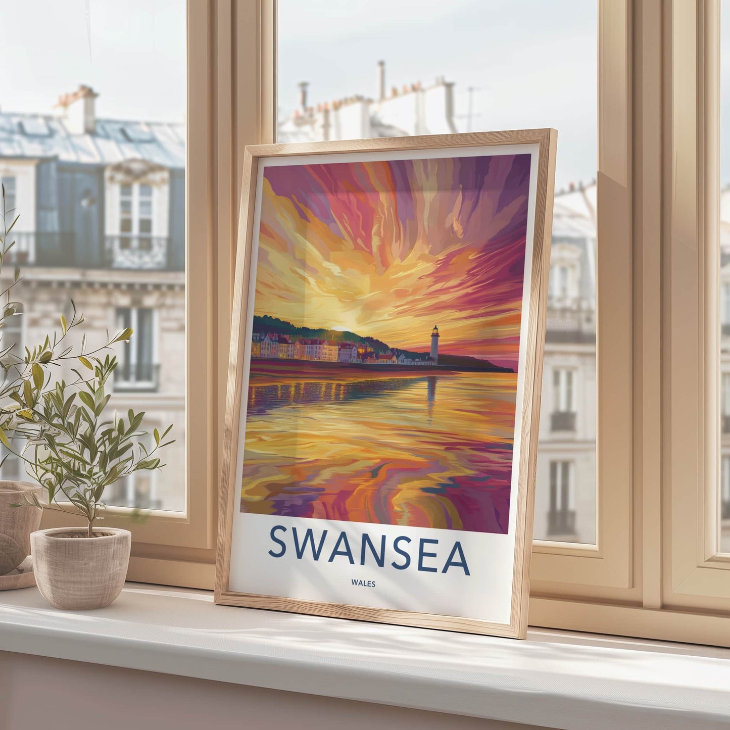 Swansea Poster - Wales Travel Art - Vibrant Coastal Sunset Home Decor