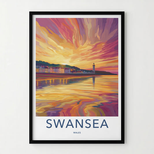 Swansea Poster - Wales Travel Art - Vibrant Coastal Sunset Home Decor