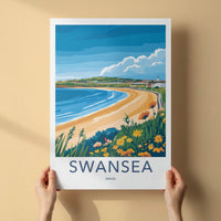 Swansea Poster - Wales Travel Print - Coastal Beach Town Framed Decor