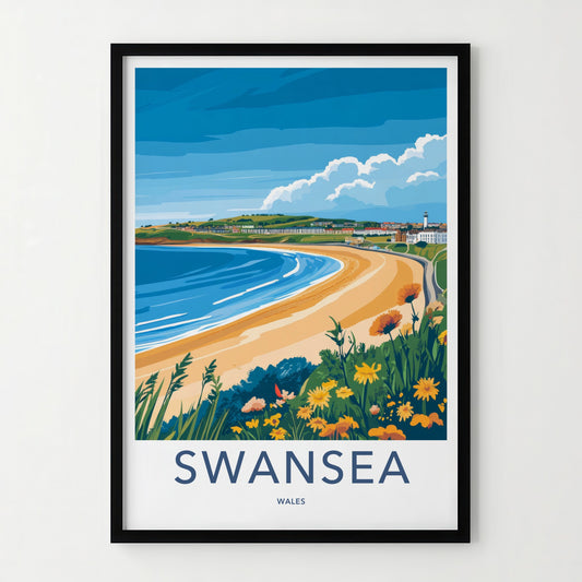 Swansea Poster - Wales Travel Print - Coastal Beach Town Framed Decor