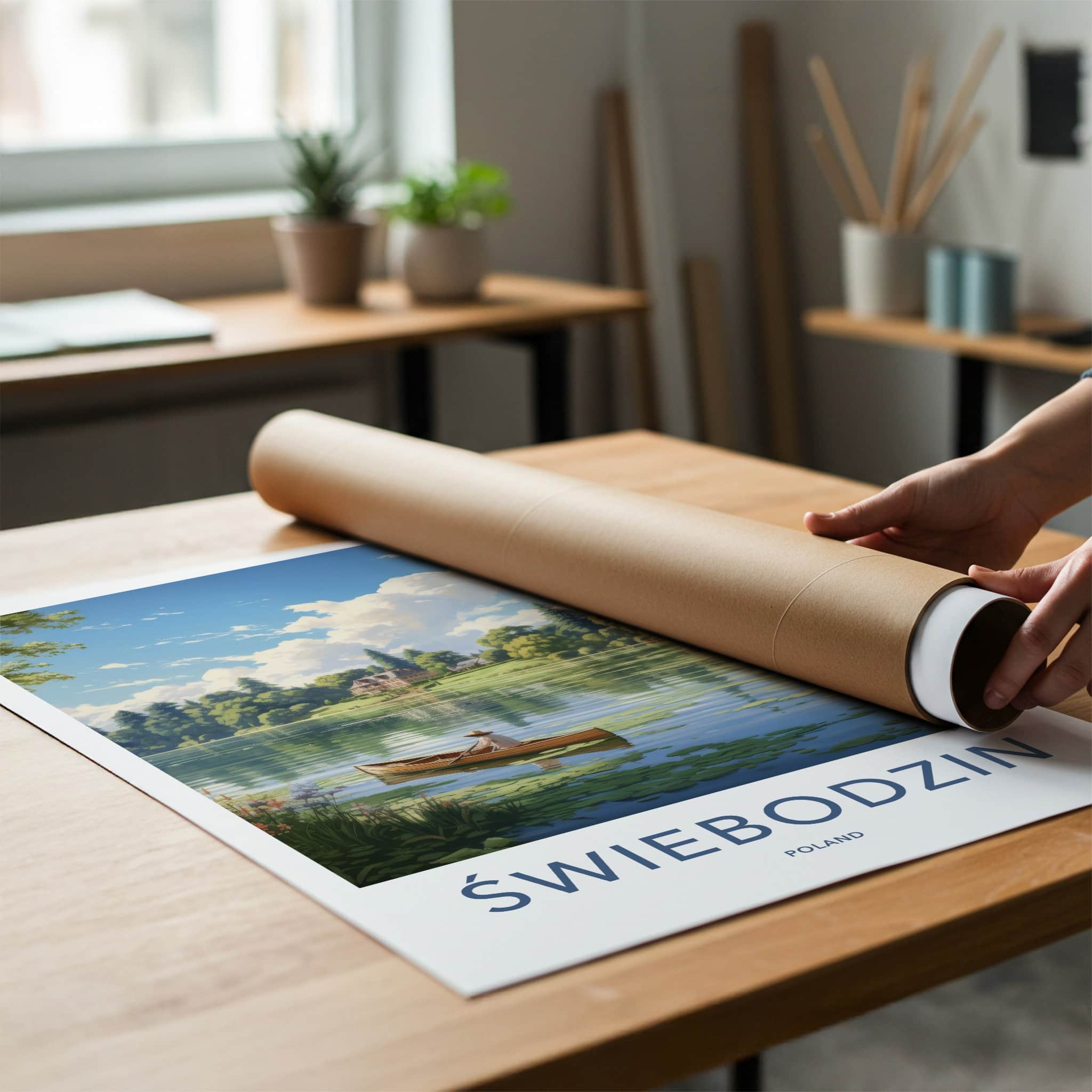 Swiebodzin Poster - Poland Travel Art - Boater Lakeside House Home Decor