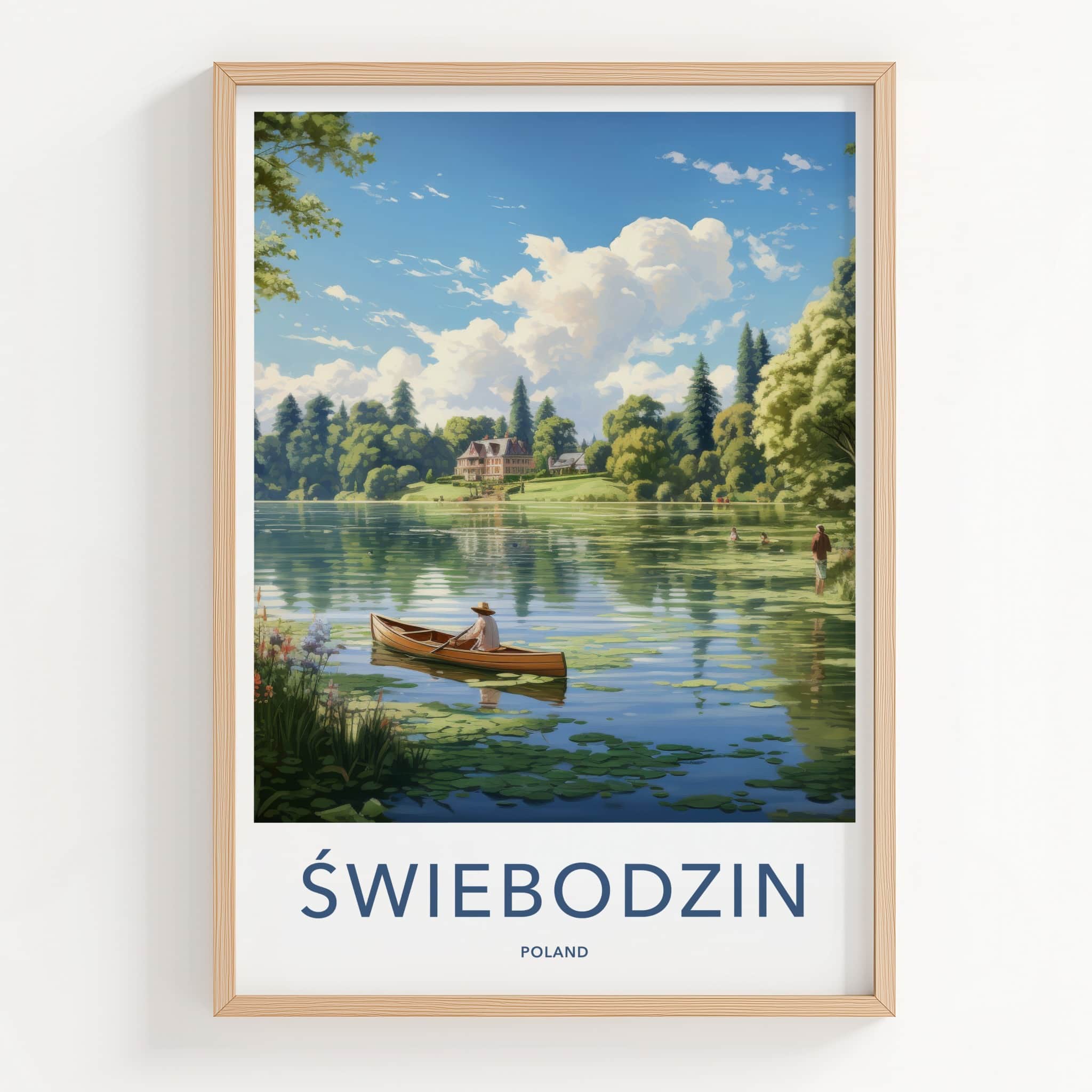 Swiebodzin Poster - Poland Travel Art - Boater Lakeside House Home Decor