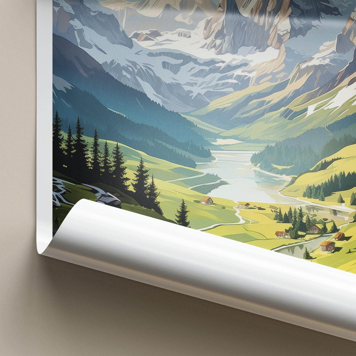Swiss Alps Poster - Scenic Mountain Print With Alpine Village Artwork