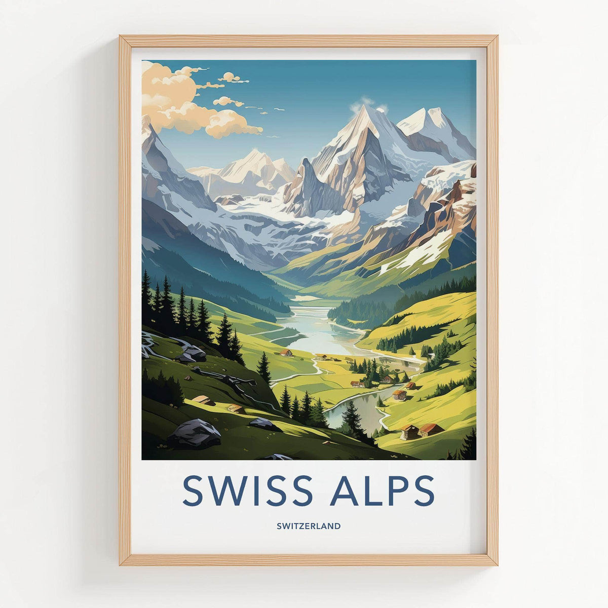 Swiss Alps Poster - Scenic Mountain Print With Alpine Village Artwork