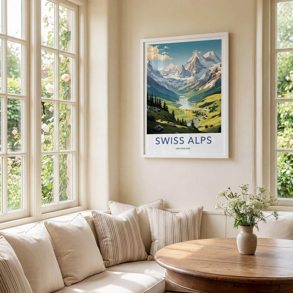 Swiss Alps Poster - Scenic Mountain Print With Alpine Village Artwork