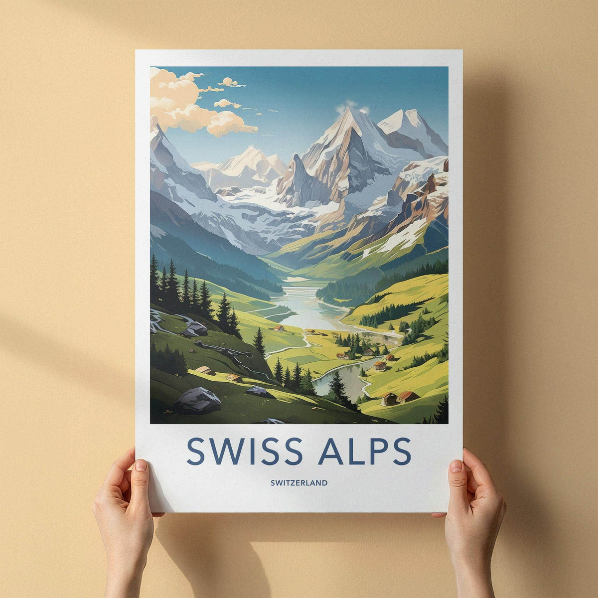 Swiss Alps Poster - Scenic Mountain Print With Alpine Village Artwork