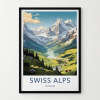 Swiss Alps Poster - Scenic Mountain Print With Alpine Village Artwork