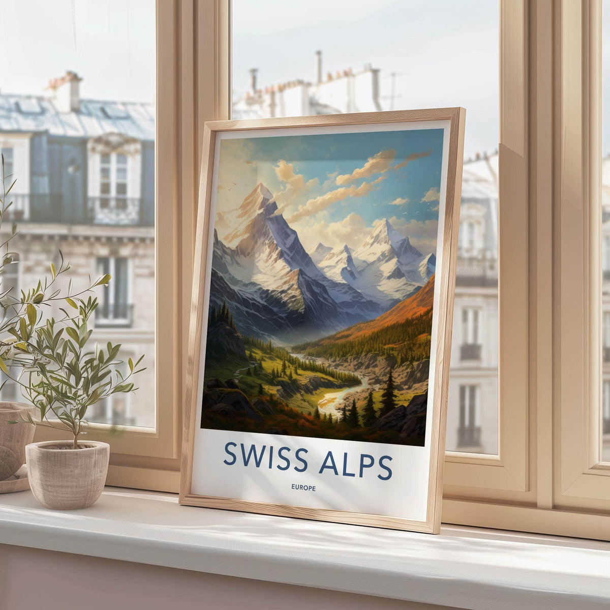 Swiss Alps Poster - Scenic Mountain Wall Art With Alpine Village