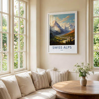 Swiss Alps Poster - Scenic Mountain Wall Art With Alpine Village