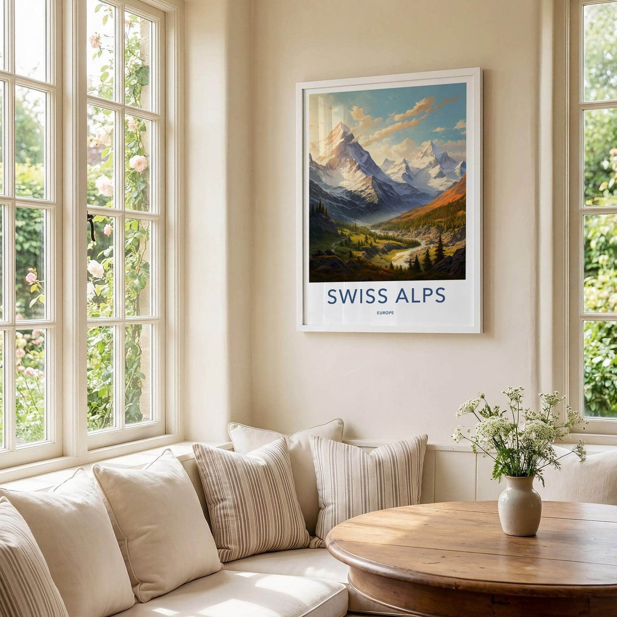Swiss Alps Poster - Scenic Mountain Wall Art With Alpine Village