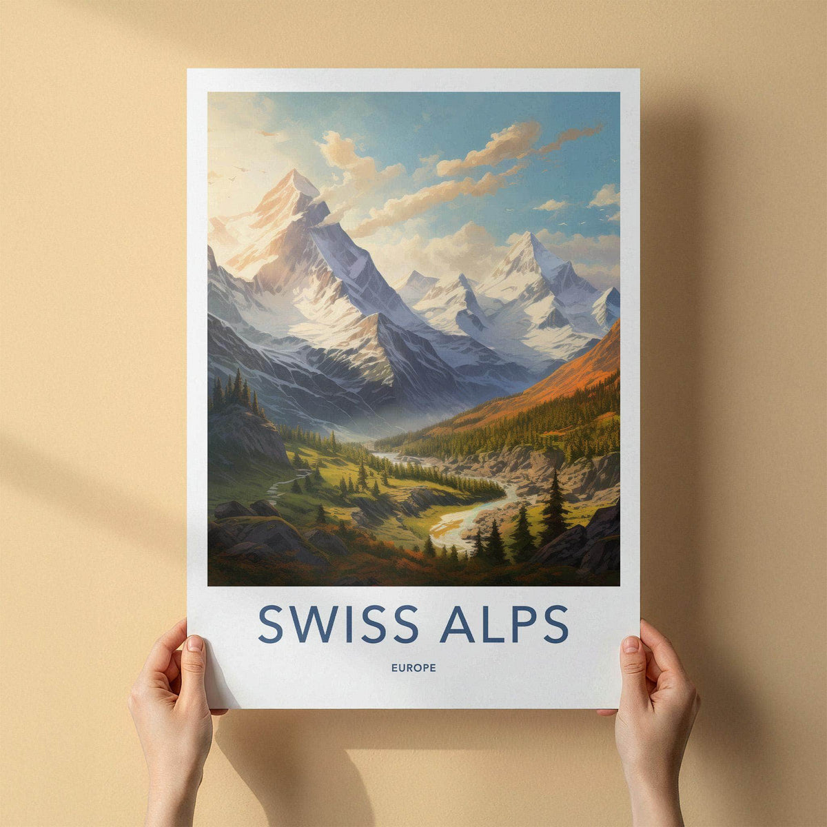 Swiss Alps Poster - Scenic Mountain Wall Art With Alpine Village